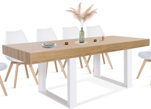 IDMarket - Mesa de comedor rectangular, Phoenix, 8 personas, madera y blanco, 200 cm