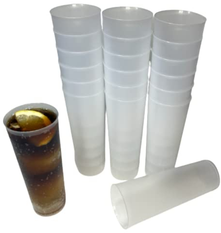 PAWOPA 100 Vasos de Tubo Plástico Duro Reutilizables. Vasos para Cubata Transparentes, Traslucidos e Irrompibles.