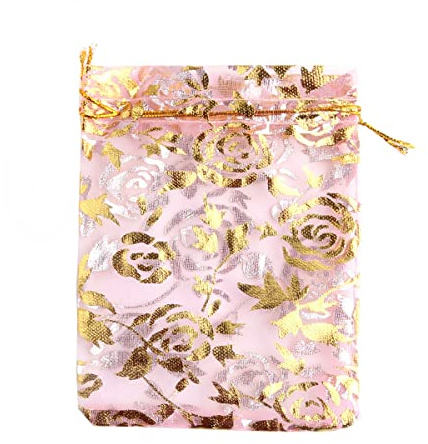 Duories 100 Stück 20x30cm Organzabeutel Organzasäckchen mit Zugband Schmuckbeutel Geschenkbeutel Gazesäcke Hochzeit Säckchen Bonbonsbeutel Rose Beutel für Geschenk Hochzeiten Partys Weihnachten,Rosa