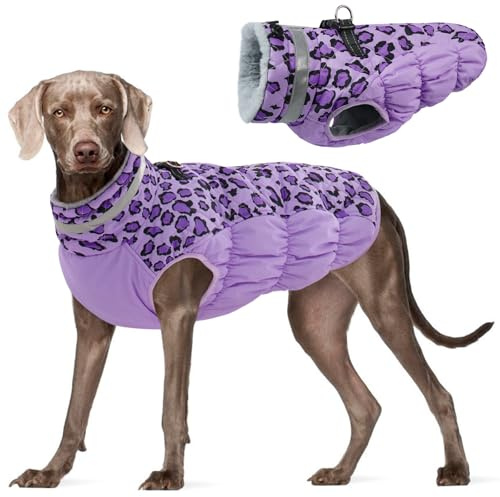Kuoser Winter Hundejacke für Mittelgroße Hunde Wasserdicht Winddicht, L | Wasserdichter Winddichter Hundemantel mit Reißverschluss, D-Ring & Reflektoren, Warme Hundebekleidung für Herbst & Winter