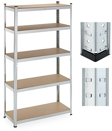 Relaxdays Schwerlastregal, 5 Ebenen, HxBxT: 180 x 100 x 40 cm, bis 500 kg, Stahl, Lagerregal für Keller & Garage, Silber