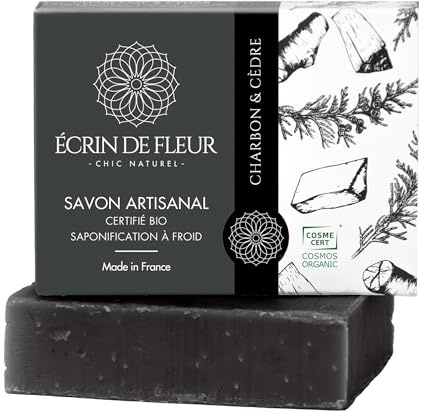 Écrin de Fleur - Bio Aktivkohle seife - Handgemachte Detox-Seife, kaltverarbeitet, Made in France, 1x90g