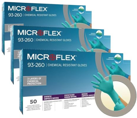 Ansell Microflex 93-260 Gants Jetables Protection Chimique, Protection Liquides et Solvants, Formulation Brevetée Ultra Résistante, Souple et Comfortable, Manchette Longue, Vert, Taille M (6 Gants)