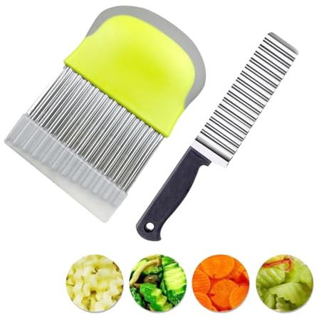 Yeria Wellenschneider zum Schneiden von Gemüse und Obst,2-Teiliges Edelstahl-Wellenmesser Set,Wellenschnittmesser für Pommes Frites,Mehrzweckmesser Riffelmesser zum Schneiden