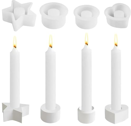 4 Stück Silikonform Kerzenhalter, Gießform Sternenrunde Stabkerze | Stabkerze Silikon Kerzenformen,Harz Epoxid Stabkerzenhalter Silikonform,für DIY Kerzenständer, Form für Weihnachten