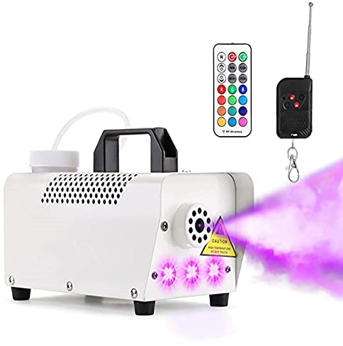 PRUJOY Machine à fumée 500w avec lumières stroboscopiques, Machines à Brouillard avec télécommande sans Fil et lumière colorée pour fête de Mariage