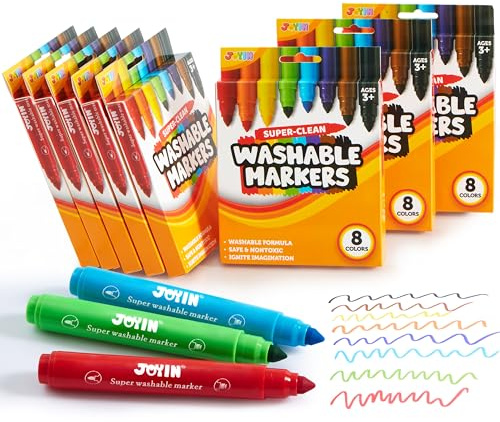 JOYIN 64 Stück Auswaschbar Filzstifte Set für Zeichnung，8 verschiedenen Farben Filzstifte für Tafel, Whiteboard und Fenster，Ungiftige and Farbig Markers Set für Kinder ab 3 Jahr und Erwachsene