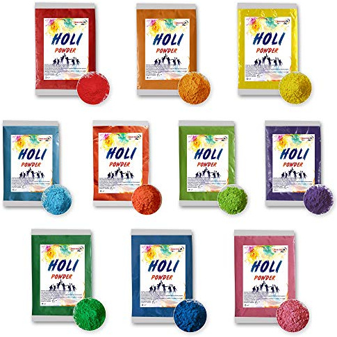 Holi Gulal Polvere solubile in acqua Natural Festival Servizio Fotografico Rangoli Colors Arcobaleno Powder Holy Sacchetto di Colore Glitter Polvere Colore Foto 10 Sacchetti 75 Gm