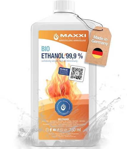 Maxxi Clean | 750 ml di bioetanolo per caminetti da tavolo | Prodotto in Germania | Inodore e senza fuliggine per camini a etanolo interni ed esterni
