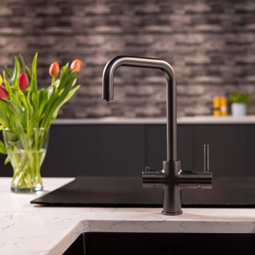 Flode Vier 4 in 1 Boiling Water Tap Full Kit - Tank & Filter | Instant Boiling Filtered Cold Mains Hot & Cold Water | Full Kit with 2.4L Boiler Unit & Filter | Instant Hot 4 in 1 tap (Matt Black)