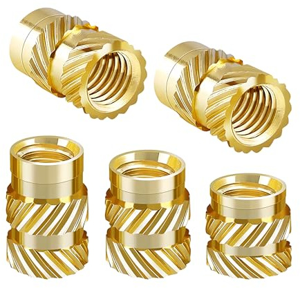 Qrity 100 Piezas Tuerca de Latón, Tuerca Moleteadas de Rosca, Tuercas Empotradas, Tuercas Roscadas de Latón, para Impresoras 3D, M4 x 10mm x 6mm
