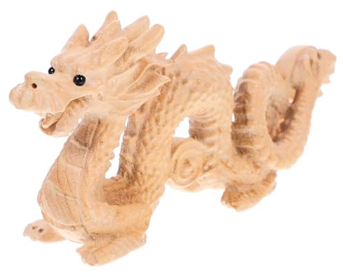 MAGICLULU Feng Shui Geschnitzte Drachenstatue Aus Natürlichem Holz Skulptur Chinesische Drachenfigur Aus Holz Tierfigur Unbemaltes Handgeschnitztes Kriechender Drache Für Den Erfolg