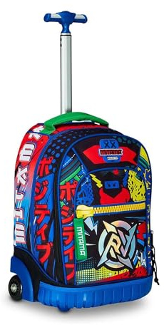 Mitama Trolley Run Scuola Mysterious Warriors,Doppio Scomparto, Blu e Arancione, Scuola Elementare e Tempo Libero, Bambino Ragazzo