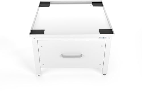 Wasophoogte® Waschmaschinen Untergestell mit Schublade - Waschmaschinenunterschrank - Waschmaschinen Podest - 42 cm Hoch - Weiß - Universell - Inklusive Auffangwanne