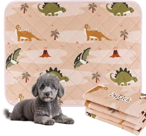 BVAGSS Waschbar Haustier Urinunterlage, 2 Stück Wiederverwendbare Trainingsunterlagen für Welpen, Super Saugfähig Welpenunterlagen Haustier Hygieneunterlage XH081 (60x60cm,Pink Dinosaur)