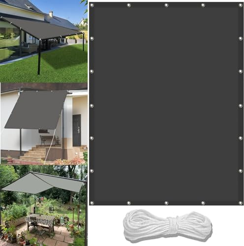 Schattierungsnetz mit Ösen 1.7 x 3 m Wasserdicht Sonnensegel Balkon Reißfest UV-Schutz nach Mass Polyestergewebe Mit Seil Sonnensegel Sonnenschutz für Camping Schwimmbad, Dunkelgrau