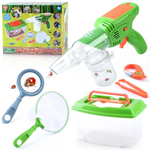 PLAY Ensemble Explorateur Extérieur Jouets Kit avec Attrape Insecte, Boîte à Insectes, Filet Papillon, Loupe, Porte-clés et Pinces, Cadeau de Jouets d'extérieur pour Enfants Garçons Filles