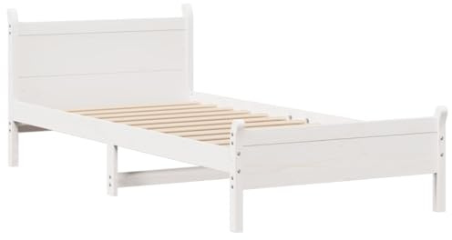 vidaXL Sängram utan madrass vit 75x190 cm massiv furu, sovrumsmöbler, sängbotten, enkelsäng, säng, säng, träsäng, panelsäng, plattformssäng