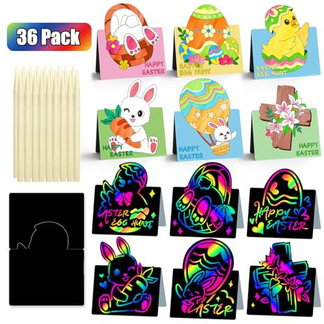 Leesgel 3D Osterkarten für Kinder,36 Stück DIY Karten zum Selbermachen,Ostern Kratzbilder Kinder,Osterbasteln mit Kindern,Oster Farbspiele für Kinder,Ostergeschenk
