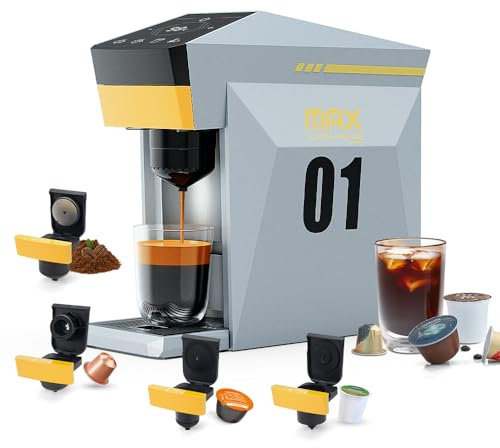 BENFUCHEN Cafetera 4 en 1, cafetera espresso 19 bares para cápsulas KCup/Nes presso OriginalLine/Dolce Gusto/Café molido, gris nublado