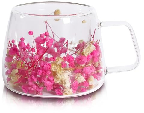 Richaa Getrocknete Blumen Doppelwandige Gläser mit Griff 200ml Latte Macchiato Gläser Cappuccino Tassen Kaffeetassen Mug Originelle Geschenke Coffee Glasses