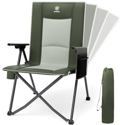 EVER ADVANCED Reclining Camping Chairs for Adult Lightweight, Folding Recliner Chair with Adjustable Back, 4-Level Lounge Chairs, Portable Lawn Chairs for Patio Balcony, Supports 350lbs Green