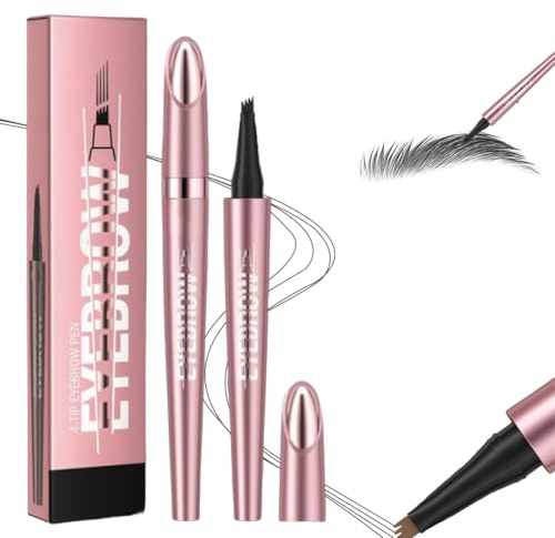 3D Wasserdichter Microblading Augenbrauenstift, 2026 Neu Magischer Augenbrauenstift, mit 4 Gabelspitze, Langanhaltenden Magischer Brow Pencil Erzeugt Mühelos Natural Looking Brows(Schwarz)