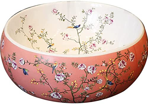 Vasque De Salle De Bain Avec Bar, Vasque De Salle De Bain À Poser, Vasque De Salle De Bain En Céramique Chinoise Lowes, Vasque Individuelle Avec Motif Floral Et Oiseau, 42 X 15 Cm, Rose, 42 X 15 Cm