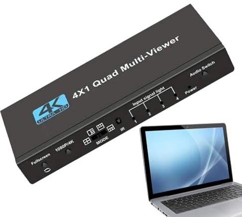 Répartiteur TV - Système multiviewer - Adaptateur numérique 4 en 1 sans 4K pour Configuration, Salle de conférence et de sécurité