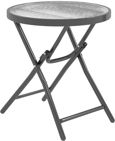 Outsunny - Mesa baja redonda para jardín, diámetro 60 x 50 cm, plegable, metal, color negro