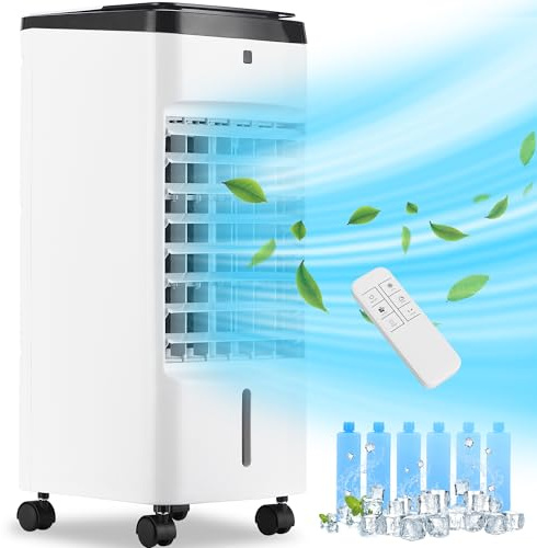 Uthfy Portable Windowless Air Conditioner, 3 In 1 Evaporative Air Cooler with 6 Ice Packs, 4 Modes, 120°Oscillation, 12 H Timer, 3 Speeds, Remote, Swamp Room Cooler Cooling Fan for Bedroom, Office