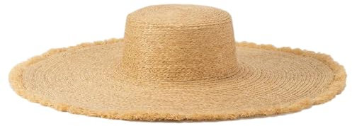 Klassischer Damenhut mit übergroßer Krempe, flache Oberseite, Bast, Grashut, Outdoor, Strand, Designerhut, siehe abbildung, 6 5/8-7 1/8