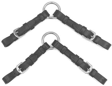 ES3015 Verstellbare Pelham Riemen Pelhamriemen aus Leder 26 cm, Schwarz | Echtleder Mittelring Verbindungsriemen Doppelpack Paar 2 Stk Trensenzubehör Turnier Training Gebiss Reiten