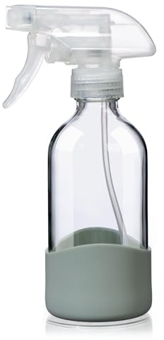 OCMML 8oz Glass Spray Bottles with Silicone Sleeve for Cleaning Solutions, Pink, 8 Ounces, Classic | Refillable for Cleaning Solutions,Hair,Plants&Essential Oils–Leakproof,Adjustable Nozzle,Reusable,Eco-Friendly (1 Pack)
