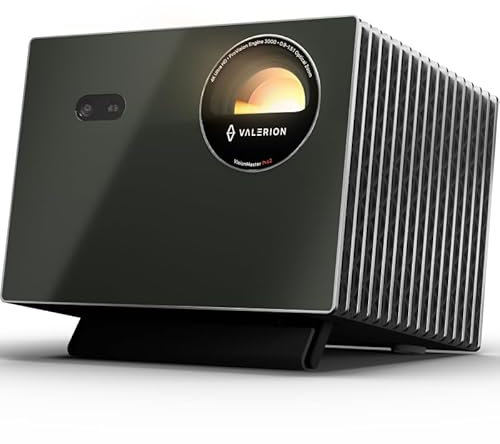 Proiettore laser triplo Valerion VisionMaster Pro2 4K con schermo esterno da 150, supporto a soffitto e occhiali 3D, 3000 lumen ISO, HDR10+, Dolby Vision, IMAX Enhanced, zoom ottico 0,9-1,5x