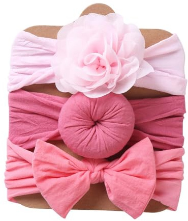 Baby pannband elastiskt pannband 3 stycken baby flicka nylon pannband småbarn hårband turban pannband baby hårband bågar barn hårdekoration, för nyfödda småbarn, blandad färg H