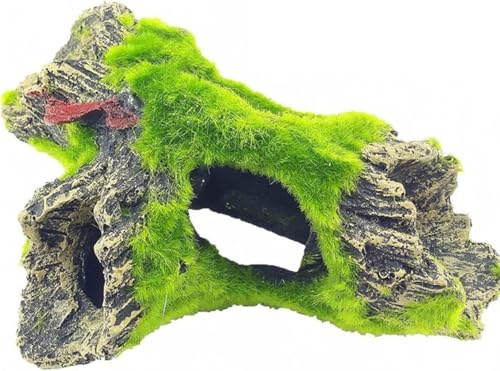 Heyumybit Decorazione per Acquario, Decorazioni Dell'albero Dell'acquario,Resina Grotta con Erba di Muschio per Acquario Paesaggistica Decorazione Per Piccoli Gamberetti,Pesci
