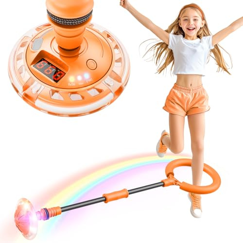 Bola de Salto de Tobillo Juguete Niña 6 7 8 9 10 11 Años Recargable Skip It Luminoso Regalos Juegos Niñas Bola Saltarina Para Niños con Conteo de Vueltas Conteo de Calorías Conteo de Tiempo Naranja
