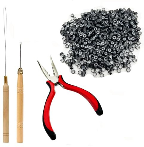 3 Pcs Professional Nano Beads Hair Extensions Kit - Includes 2 Hair Pull Through Tools,1 Extension Pliers and 100 Silicone Nano Beads