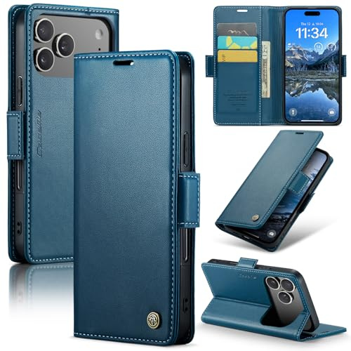 Rerzoiro Cover per iPhone 17 Pro Custodia Portafoglio [Blocco RFID] Premium Pelle PU Wallet Case Flip Libro con Porta Carte Slot Supporto Flip Case per iPhone 17 Pro, Blu