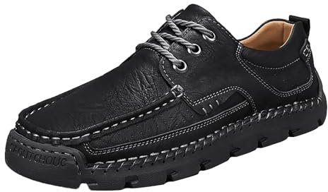 Läderskor herr svarta, loafers herr handgjorda promenadskor, lätta mjuka halvskor, platta sulor, sneakers, halkfria fritidsskor, bekväma utomhusskor, Monkstrap skor, affärsskor, svart, 46 EU