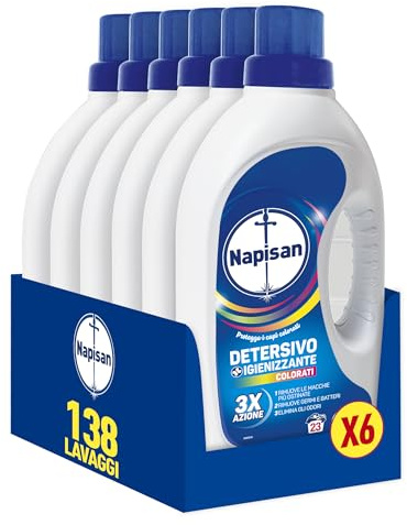 Napisan Detersivo Lavatrice Liquido Igienizzante Capi Colorati, 6 Confezioni da 1.15 da 23 Lavaggi di Detersivo Lavatrice Liquido