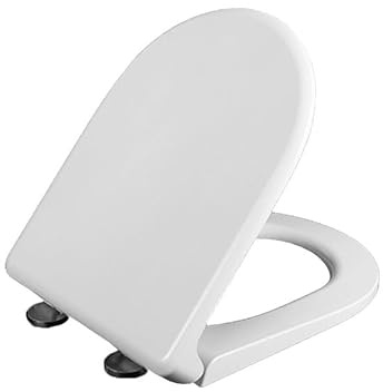 Sedile WC, 37 * 46cm Copriwater Universali D Forma,Tavoletta WC Chiusura Ammortizzata, Rapido Montaggio,Plastica Antibatterico Facile da Pulire, Bianco