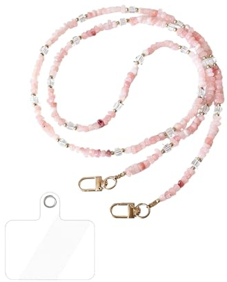 Yotlein Cordon para Movil Universal con 1 Parche, Colgante de Piedra Natural Antipérdida, Cordón Movil Colgar, Cadena Multifuncional Compatible con la Mayoría Fundas, Rosa