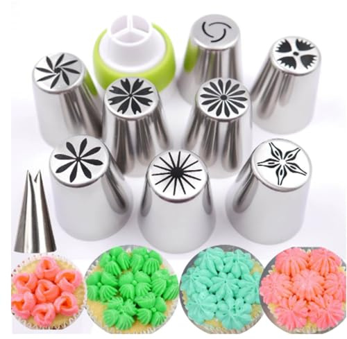 Lkvent Cake 10 PCS Piping Nozzle Tip Cake Decorating, Stainless Steel Cake Icing Nozzles Piping Tips Kit for DIY Cookie Cream Cupcake Decorating functional