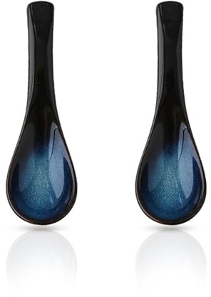 Ramen Spoon | Homiladi 2Pcs Ceramic Chinese Soup Spoons | Blue Chinese Spoons for Cereal Stews Ramen, Pho, Wonton, Dumpling, Miso | Blue Japanese Soup Spoon
