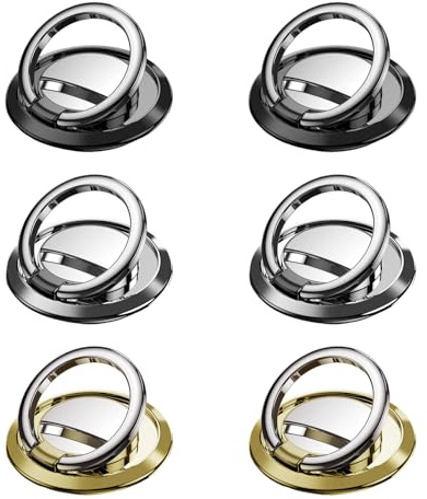 Soporte Movil Coche, 6 Piezas Anillo Movil Universal, Giratorio 360° y Plegable 180°, Ultrafino sin Imán, para Salpicadero Oficina u Otras Superficies(3 Colores: 2 Unidades Cada Uno)