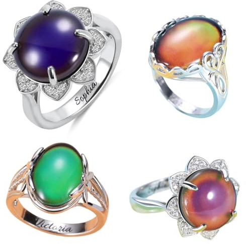 Farbwechsel Stimmungsring Individuell Gravierbar 925 Sterling Silber Mood Stone Ring mit Gravur für Damen Kinder Personalisierter Gravur Farbwechselringe Schmuck Geschenke für Sie Teenager Mädchen