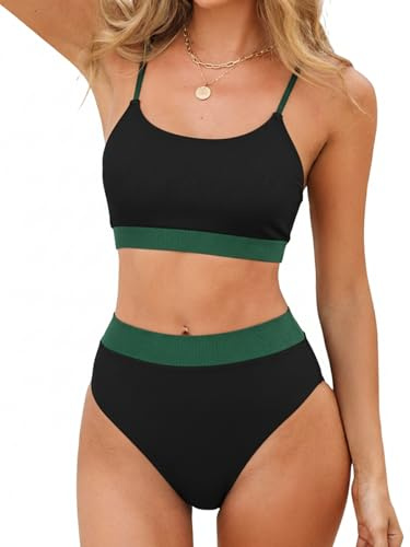 CUPSHE Women's Bikini Set Two Piece Swimsuit High Waisted Scoop Neck Knit Tie Dye Swimwear