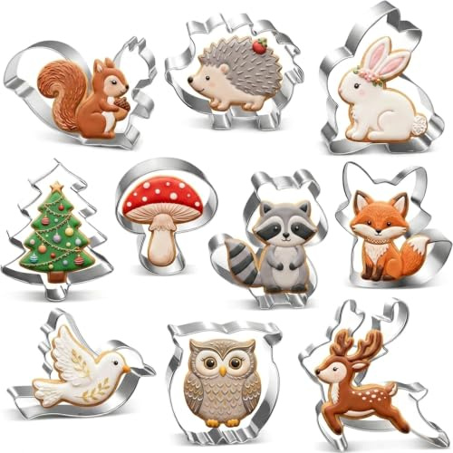 Wjelet Forest Animal Cookie Cutter Set - 10 Pcs Cookie Cutter for Kids Animal Baking Mould Set, Stainless Steel,for Kids Party and DIY Treats(Rabbit,Tree,Squirrels,Fox,Owl,Bird, Deer and So On)